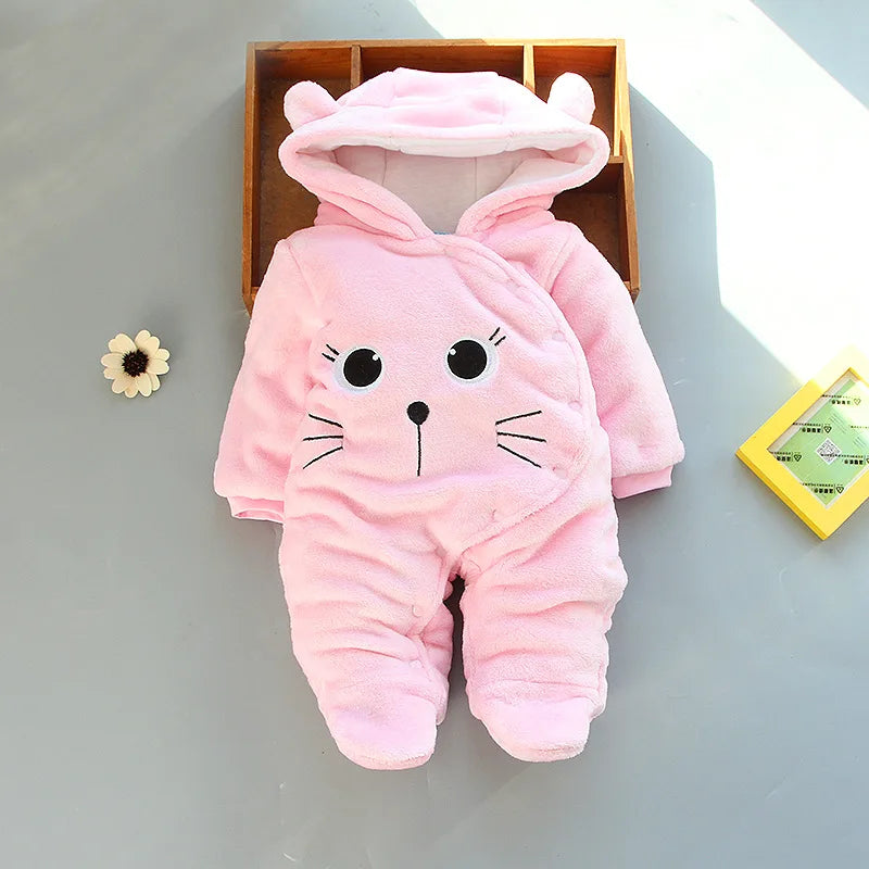 2025 Autumn Winter Baby Boy Rompers Hooded Thick Cotton Newborn Jumpsuit Infant Baby Girl Overalls Toddler New Born Coat