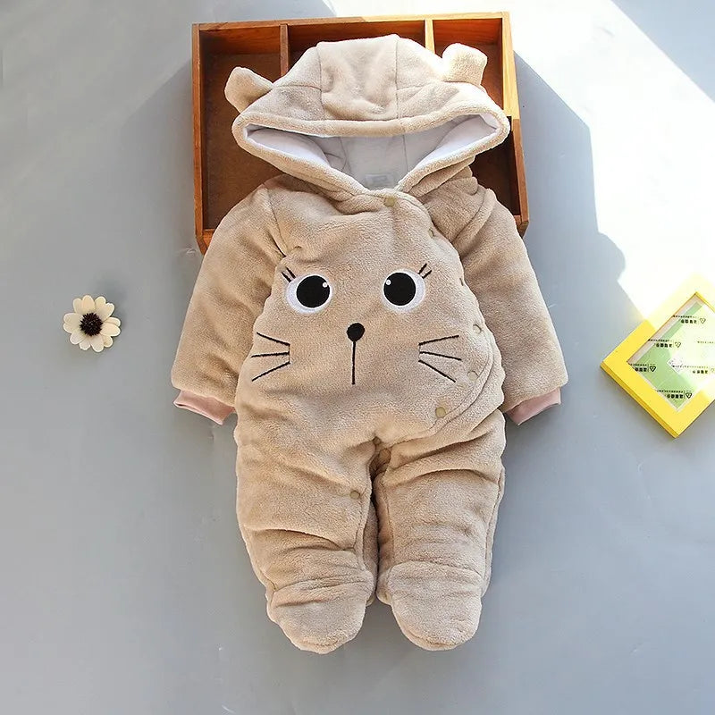 2025 Autumn Winter Baby Boy Rompers Hooded Thick Cotton Newborn Jumpsuit Infant Baby Girl Overalls Toddler New Born Coat