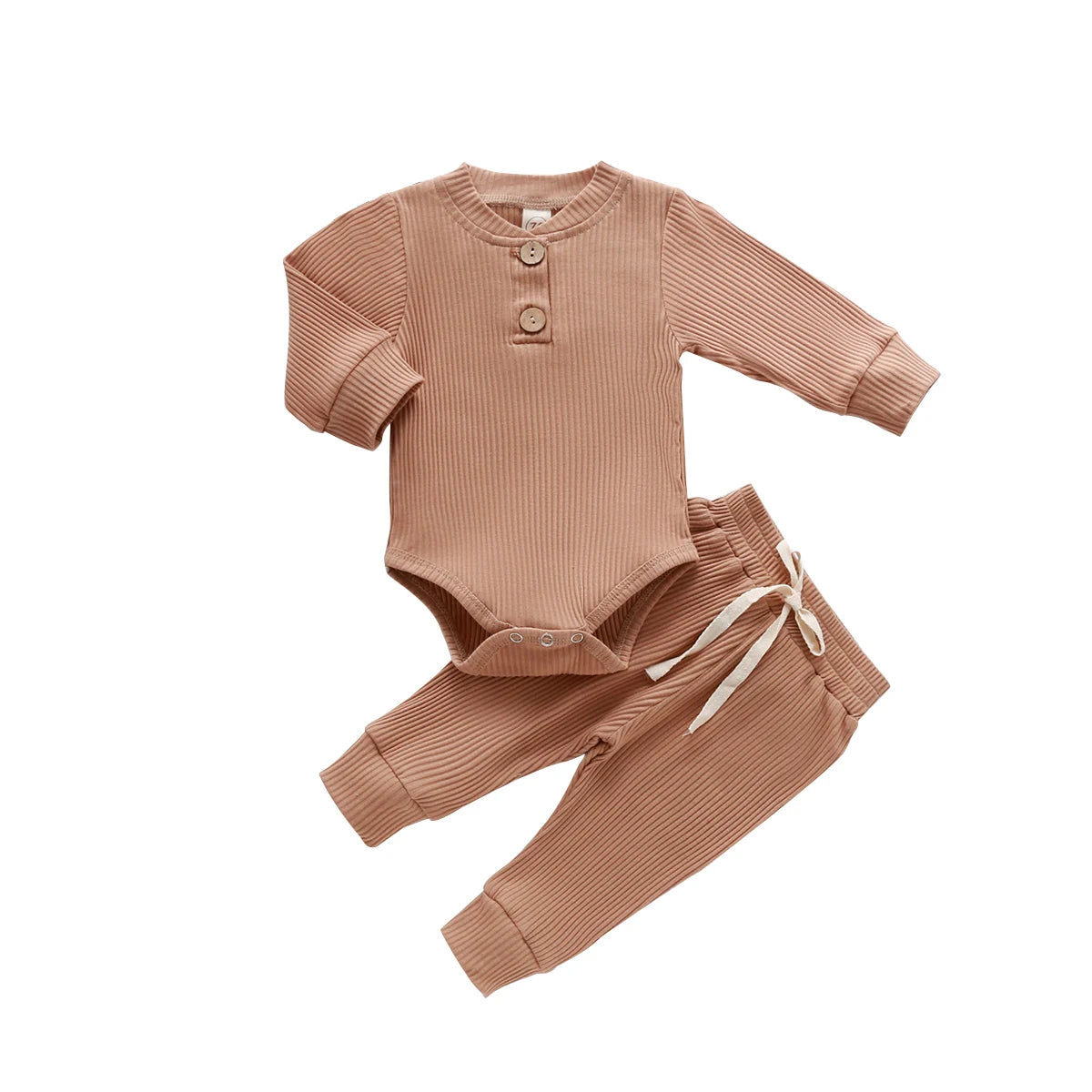 Newborn Infant Baby Boys Girls Winter Clothes Cotton Knitted Ribbed Sun Print Long Sleeve Bodysuits Casual Pants Toddler Outfits