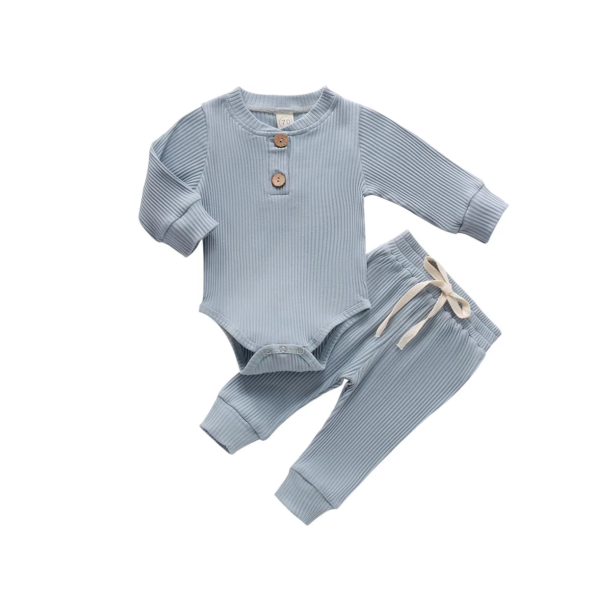 Newborn Infant Baby Boys Girls Winter Clothes Cotton Knitted Ribbed Sun Print Long Sleeve Bodysuits Casual Pants Toddler Outfits