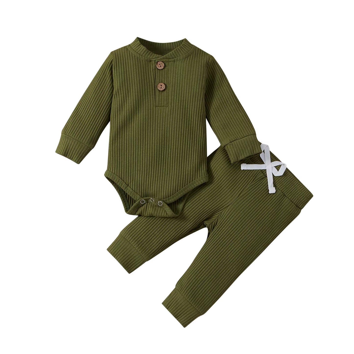 Newborn Infant Baby Boys Girls Winter Clothes Cotton Knitted Ribbed Sun Print Long Sleeve Bodysuits Casual Pants Toddler Outfits
