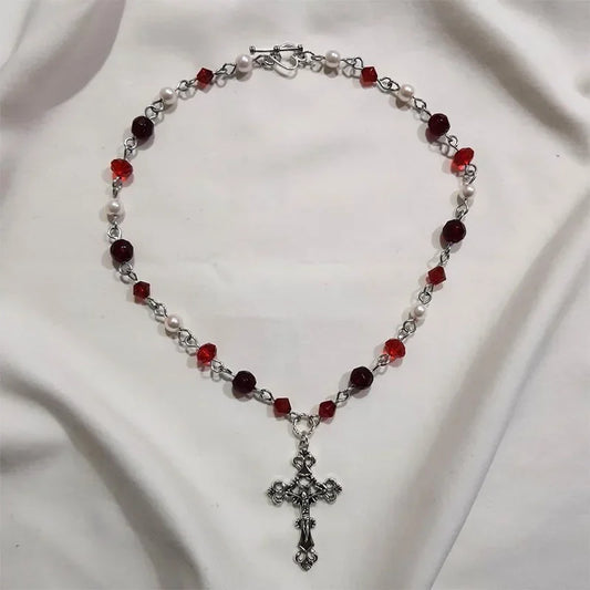Stunning Red Cross Necklace Black Gothic Statement Rosary Style Grunge Necklaces Women 2021 Jewelrye Y2K
