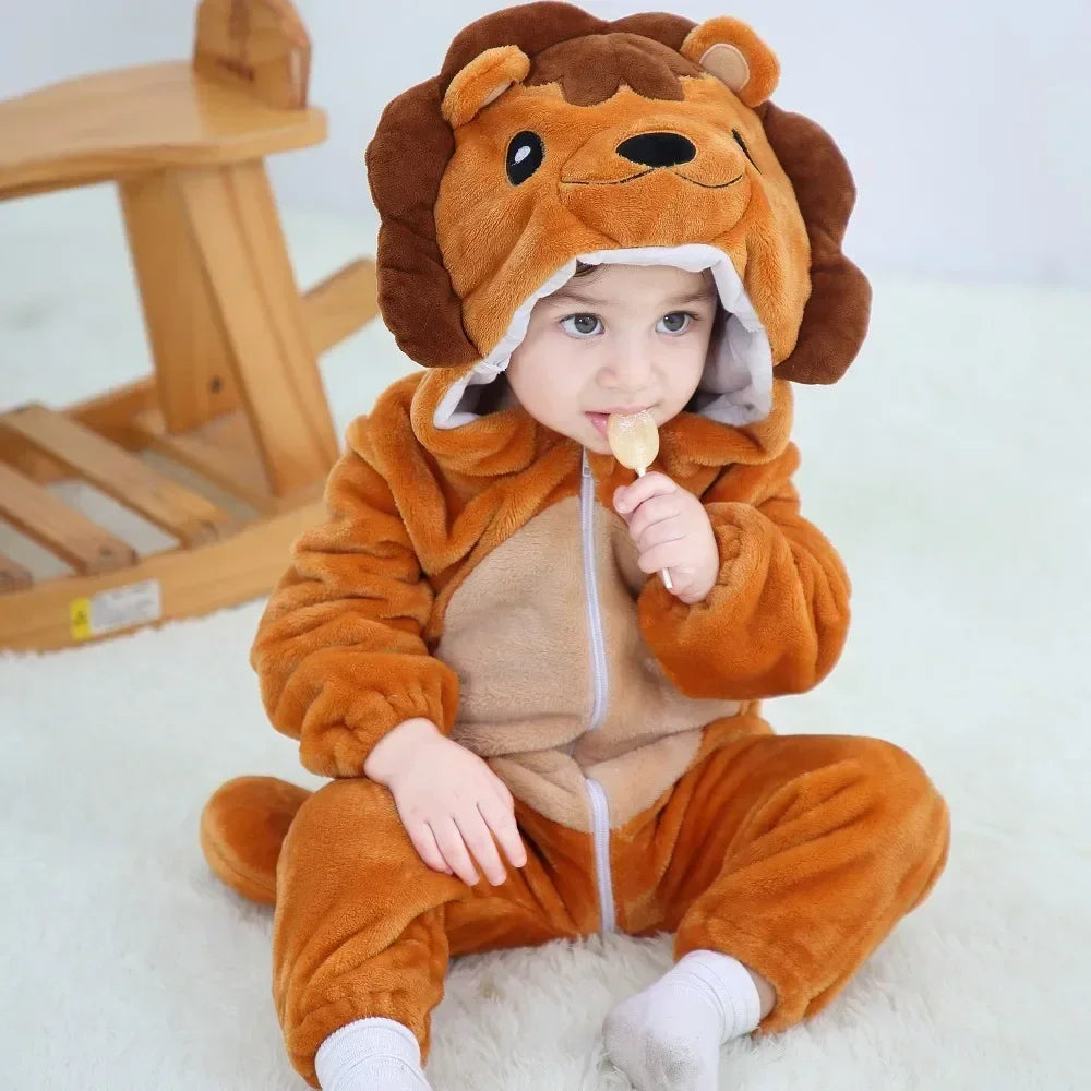Baby Rompers Winter Kigurumi Lion Costume for Girls Boy Toddler Animal Jumpsuit Infant Clothes Pyjama Kids Overalls Ropa Bebes