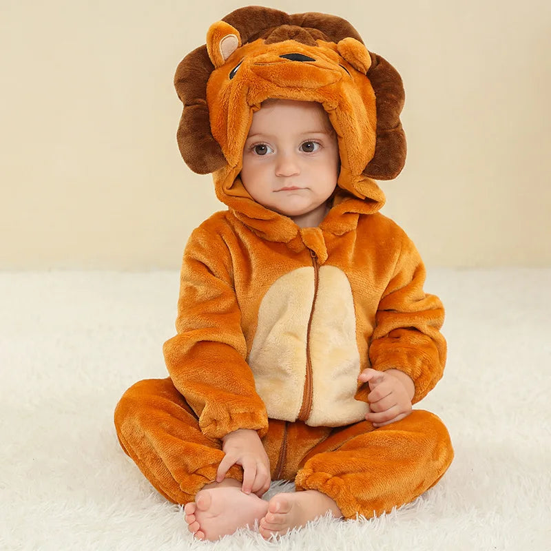 Baby Rompers Winter Kigurumi Lion Costume for Girls Boy Toddler Animal Jumpsuit Infant Clothes Pyjama Kids Overalls Ropa Bebes