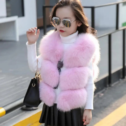 2017 Winter New Children Clothing Solid Baby Fur Vest Imitation Fox Fur Coat Elegant Warm Vest Parka for Girls TZ183