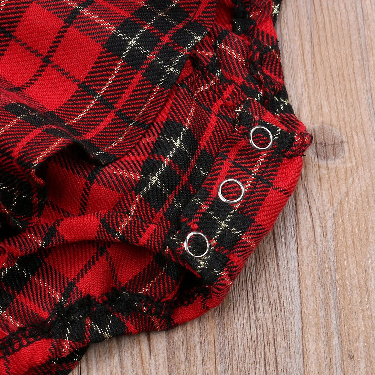 Xmas 0-24M Baby Girls Boys Rompers+Headband Plaid Print Ruffles Short Sleeve Backless Jumpsuits