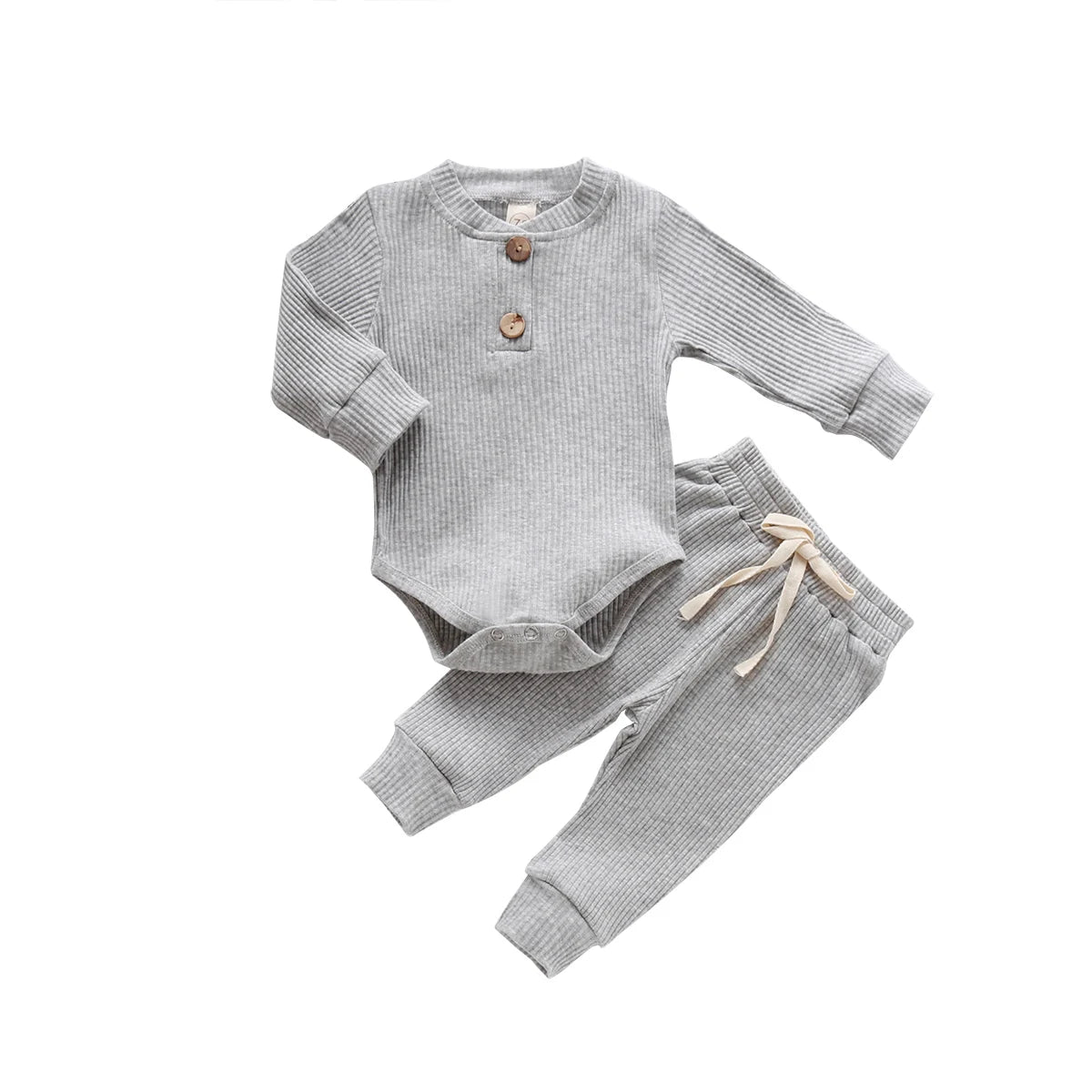Newborn Infant Baby Boys Girls Winter Clothes Cotton Knitted Ribbed Sun Print Long Sleeve Bodysuits Casual Pants Toddler Outfits