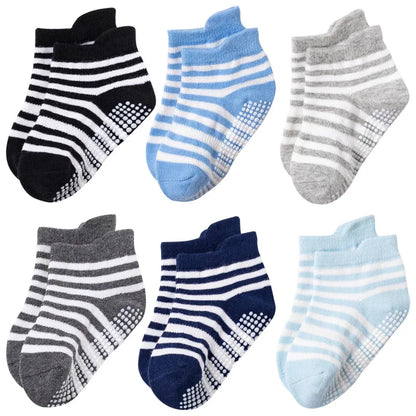 Boys 6 Pack Non Slip Baby Socks for 0-24M Newborn Bebe Girls Grips anti Skid Ankle First Walker Infant Kids Cotton Sock 2021