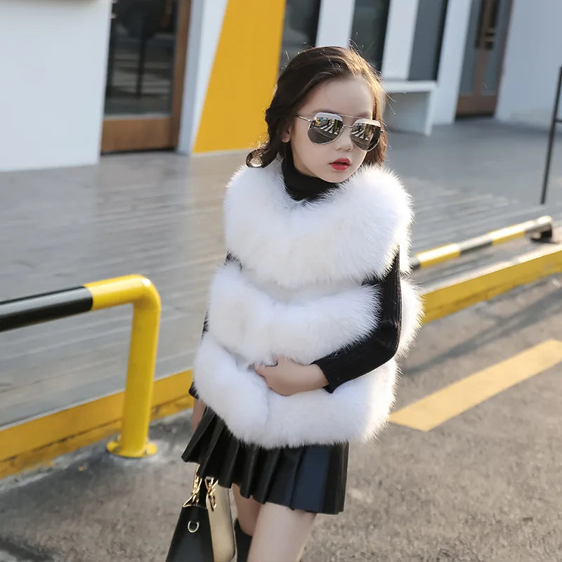 2017 Winter New Children Clothing Solid Baby Fur Vest Imitation Fox Fur Coat Elegant Warm Vest Parka for Girls TZ183