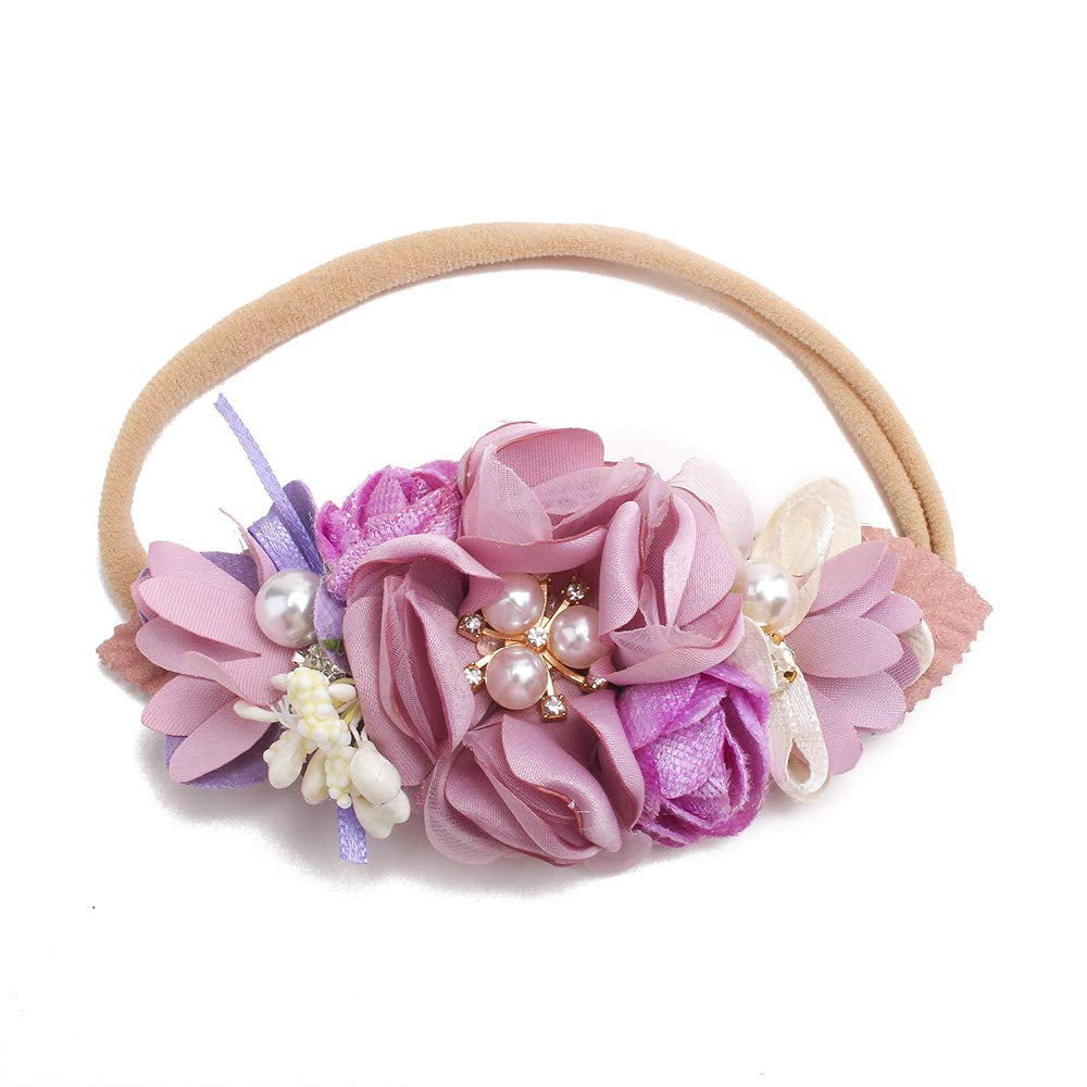 Baby Girl Floral Headbands- 3Pcs Nylon Headband Handmade Flower Crown Elastic Hairband Newborn Toddler Hair Accessories Gifts for Girls （1-6 Years Old）