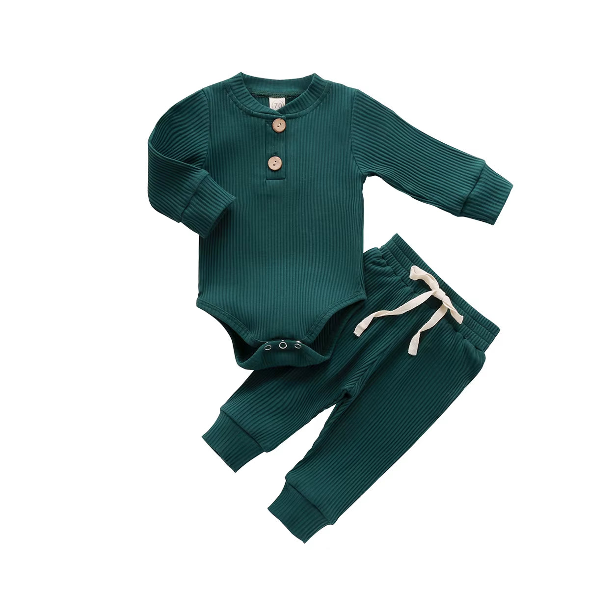 Newborn Infant Baby Boys Girls Winter Clothes Cotton Knitted Ribbed Sun Print Long Sleeve Bodysuits Casual Pants Toddler Outfits