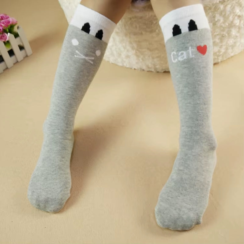Girls Kids Knee High Socks Cotton Children Tube Stripe Socks Girls Animal Boot Socks for Kids Leg Warmer Long Cute Cat Brand