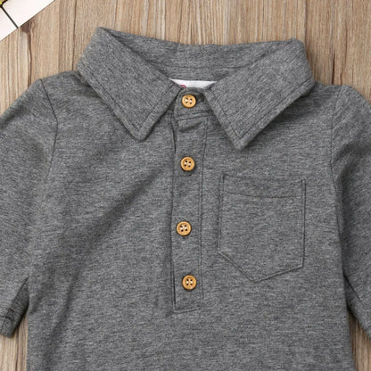 2019 Baby Summer Clothing Infant Baby Boy Gentleman Solid Formal Bodysuit Short Sleeve Turn down Collar Shirts Jumpsuit Set