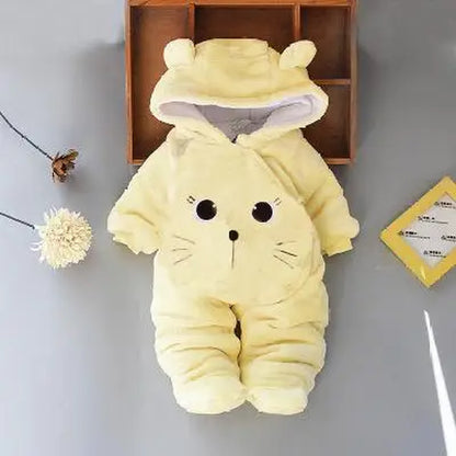 2025 Autumn Winter Baby Boy Rompers Hooded Thick Cotton Newborn Jumpsuit Infant Baby Girl Overalls Toddler New Born Coat