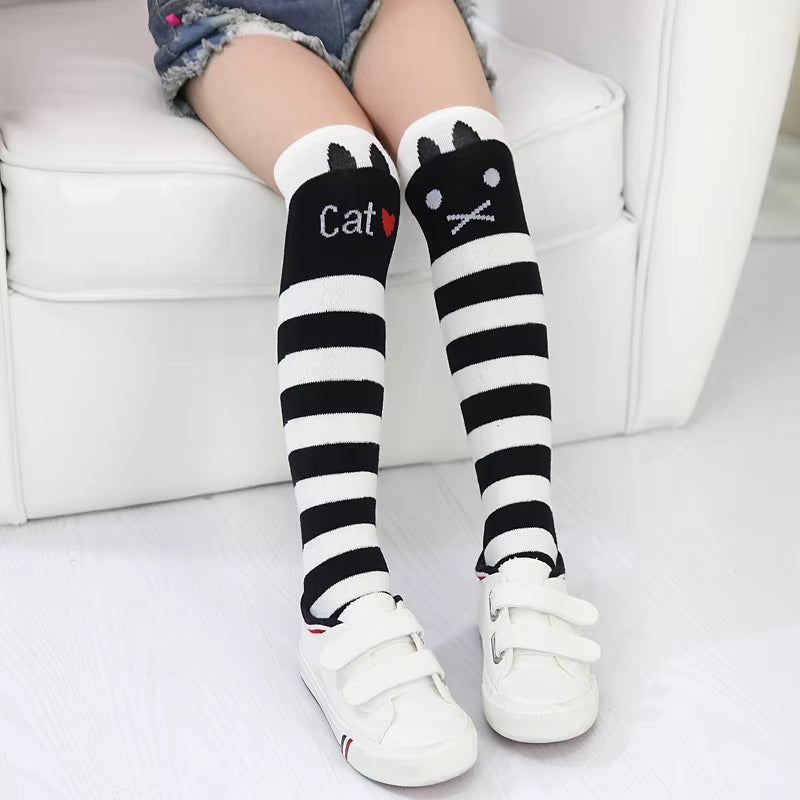 Girls Kids Knee High Socks Cotton Children Tube Stripe Socks Girls Animal Boot Socks for Kids Leg Warmer Long Cute Cat Brand