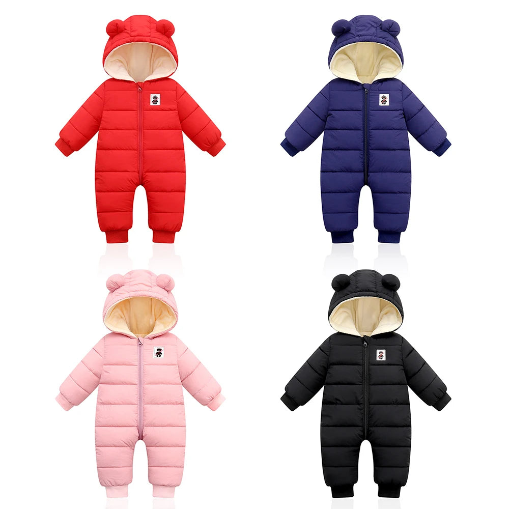 Baby Winter Snowsuit with Bear Ears Romper Jumpsuit for Newborn Infant Boys Girls Warm Outdoor & Indoor Onesie