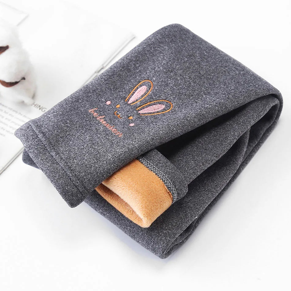 2026 Children Leggings Girls Fleece Lined Thermal Bottoms Baby Casual Trousers Kids Warm Pants Elastic Bunny Tights 3-8 Years