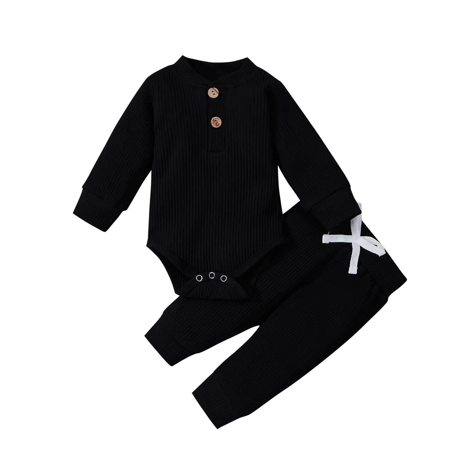 Newborn Infant Baby Boys Girls Winter Clothes Cotton Knitted Ribbed Sun Print Long Sleeve Bodysuits Casual Pants Toddler Outfits