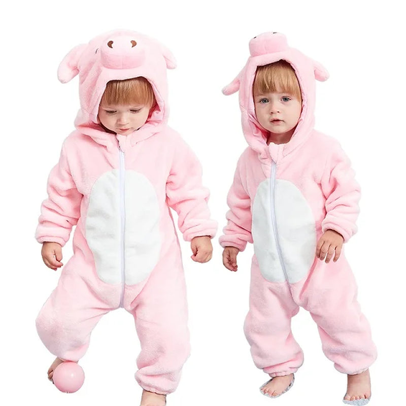 Carnaval Gifts Pink Pig Baby Rompers Autumn Winter Clothes Costume Flannel Hooded Bodysuit Pajamas Jumpsuit for Girls