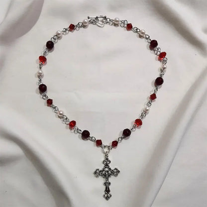 Stunning Red Cross Necklace Black Gothic Statement Rosary Style Grunge Necklaces Women 2021 Jewelrye Y2K