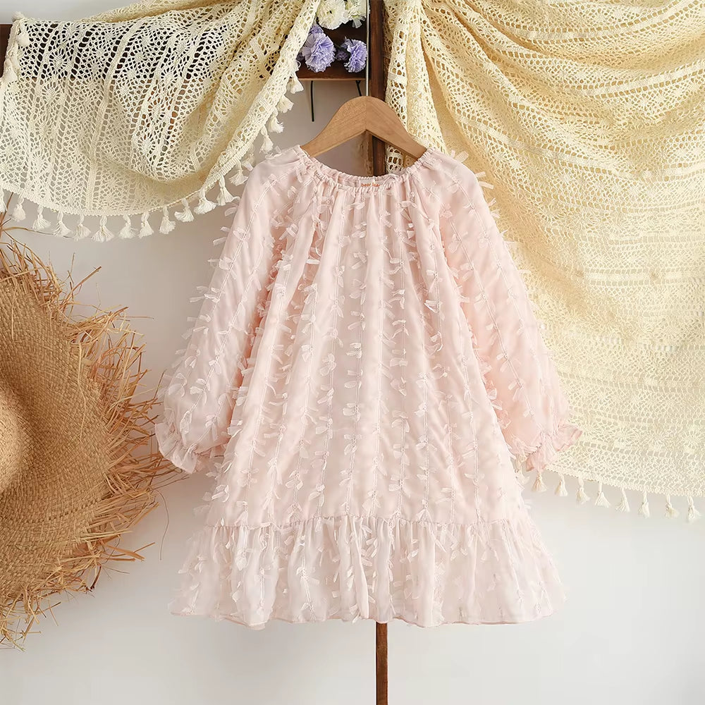 Blossom Belle – Long Sleeve Floral Princess Dress with Doll Collar for Girls