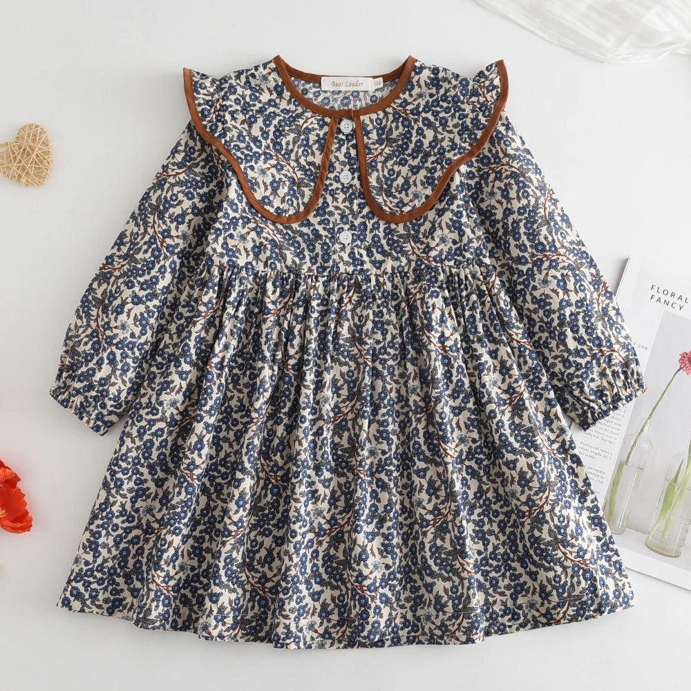 Blossom Belle – Long Sleeve Floral Princess Dress with Doll Collar for Girls