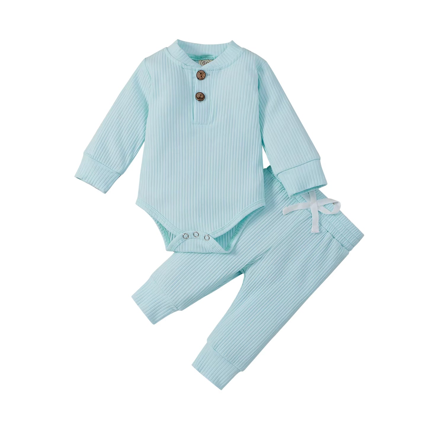 Newborn Infant Baby Boys Girls Winter Clothes Cotton Knitted Ribbed Sun Print Long Sleeve Bodysuits Casual Pants Toddler Outfits