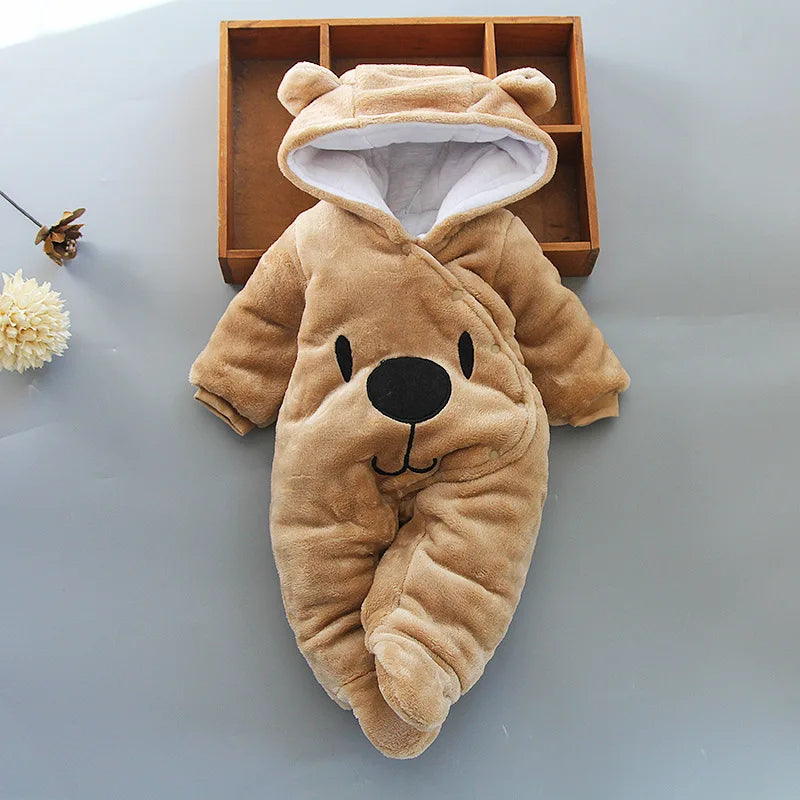 2025 Autumn Winter Baby Boy Rompers Hooded Thick Cotton Newborn Jumpsuit Infant Baby Girl Overalls Toddler New Born Coat