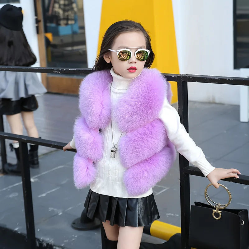 2017 Winter New Children Clothing Solid Baby Fur Vest Imitation Fox Fur Coat Elegant Warm Vest Parka for Girls TZ183